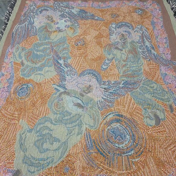 The Edith Collection Angels Throw Burgundy Blue Pink Red Beautiful 51” x 43 - Picture 6 of 7